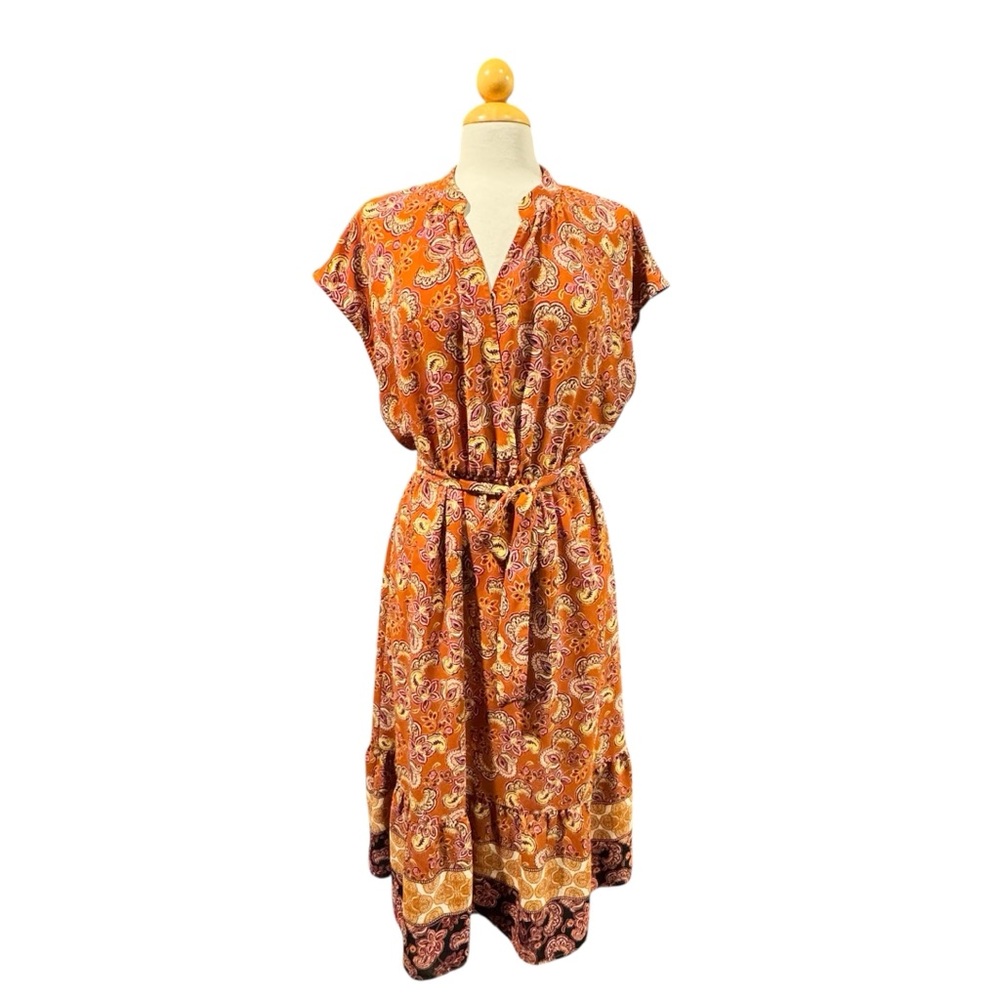 Emma & Michele Vibrant Orange Paisley Midi Dress
